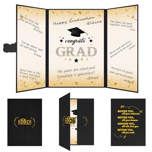 Image of Vlipoeasn 2026 Graduation Guest Book Alternative, Black Gold Class of 2026 Graduation Party Decorations, Graduation Signature Book for 2026 College High School, Unique Graduation Gifts for Friends