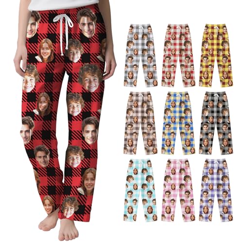 ALBK Pantalones de Pijama Personalizados con Foto,Regalo Personalizado para Hombres y Mujeres, Ideal para Navidad, San Valentín o Aniversarios-Fondo Plaid - Avatar