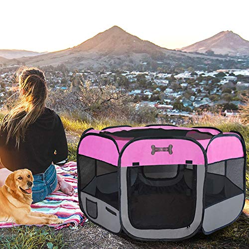 Melko Welpenauslauf 125 x 125 x 64 cm Welpenlaufstall faltbar Tierlaufstall für Kleintiere Hunde Katzen Hasen - Pink