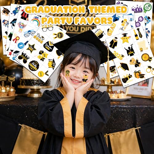 Image of 120 PCS Happy Graduation Grad Congrats Pre-Cut Temporary Tattoos for Kids | | Super Cute Themed Birthday Party Favors, Supplies, Decorations, Fake Tattoo Stickers, School Rewards & Gifts Boys & Girls