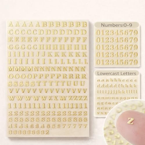 LeGeYo Lot de 640 Autocollants Lettres Alphabet Or Pailleté Autocollants Vinyle Majuscules Minuscules Chiffres Stickers DIY pour Chapeaux de Remise Diplôme...