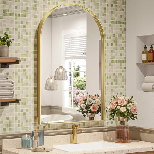 Brightify Arched Mirror, Arched Wall Mirror, 24 x 40 Inch Gold Arch Mirror, Metal Frame Gold Bathroom Mirror, Arched Top Bathroom Vanity Mirror for Living Room Bedroom Mantel Entryway Hallways by Brightify - Used condition - CA$122.84
