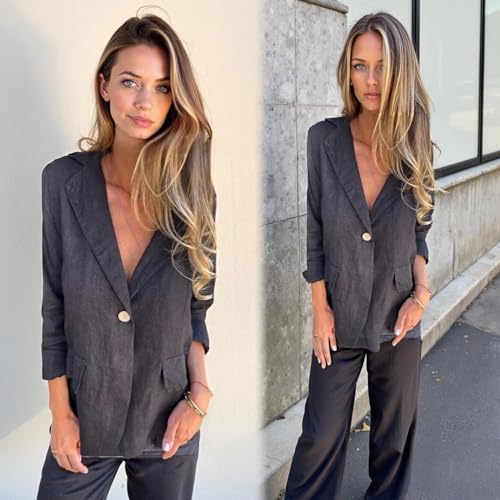 Cotton and Linen Casual Lapel Single-Button Thin Coat, Long Sleeve Loose Lapel Blazer Jackets3