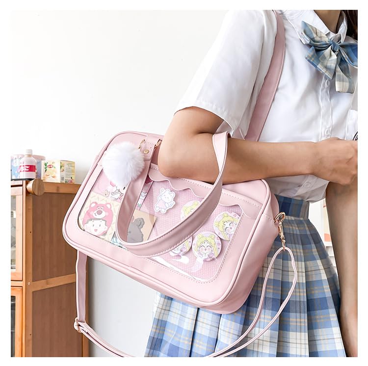Cute Ita Bag for Women, Kawaii Crossbody Shoulder Bag Sling Purse Itabag Large Capacity JK Harajuku Grunge Aesthetic (Pink+fur ball)3