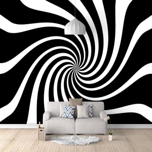 Papel pintado 3D a rayas en espiral blanco y negro para decoración de túneles, impresión artística para oficina, estudio, decoración del hogar, 200 x 140 cm