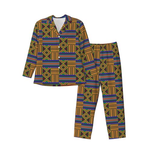 Kente African Print Mans Pajamas Long Sleeve Pajama Set Button Down Pj Pants Set Sleeping Suit Soft Casual Homewear