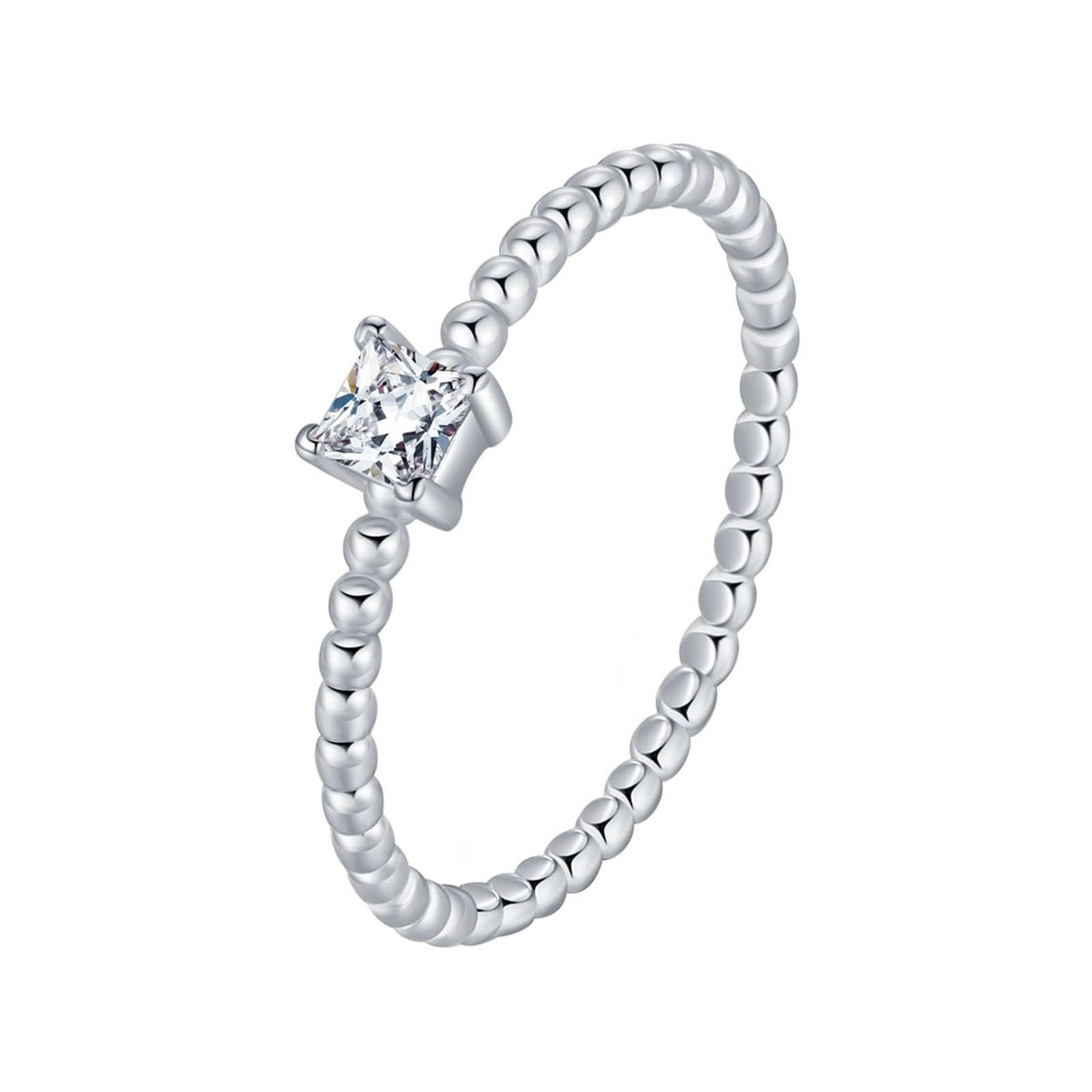 Anillo nupcial para mujer, anillo de compromiso de oro blanco 9 K/14 K, redondo con moissanita blanca cuadrada