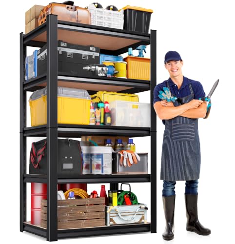 Image of 71 inchH x 28 inchW x 12 inchD Garage Shelving Unit, 5-Tier Heavy Duty Metal Storage Shelves 1900 LBS Capacity, Adjustable Utility Steel Racks and Shelving for Garage, Pantry, Basement, Warehouse, Black
