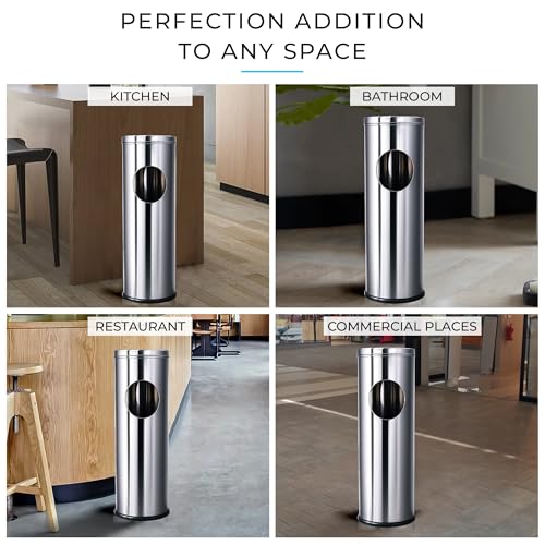 Image of Robustt Stainless Steel Ash Tray Dustbin - 20 L | 23 x 63.5 cm | Dual-Purpose Ash Can with Removable Ashtray & Anti-Skid Base | Corrosion-Resistant Trash Bin for Kitchen, Bathroom & Commercial Use