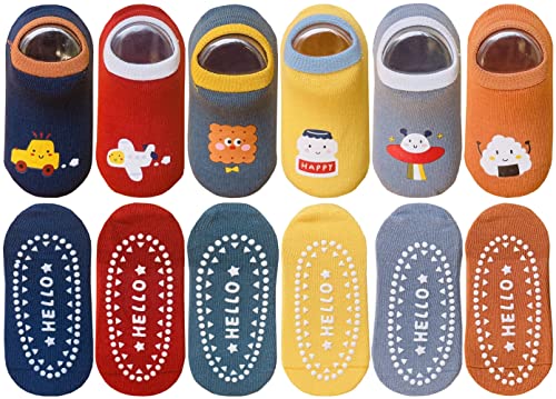 Image of QandSweet Baby Boy Combed Cotton Socks Toddler Boat Sock Non-Skid for Newborn Infant Childrens (6-12M, Set B-6Pairs)
