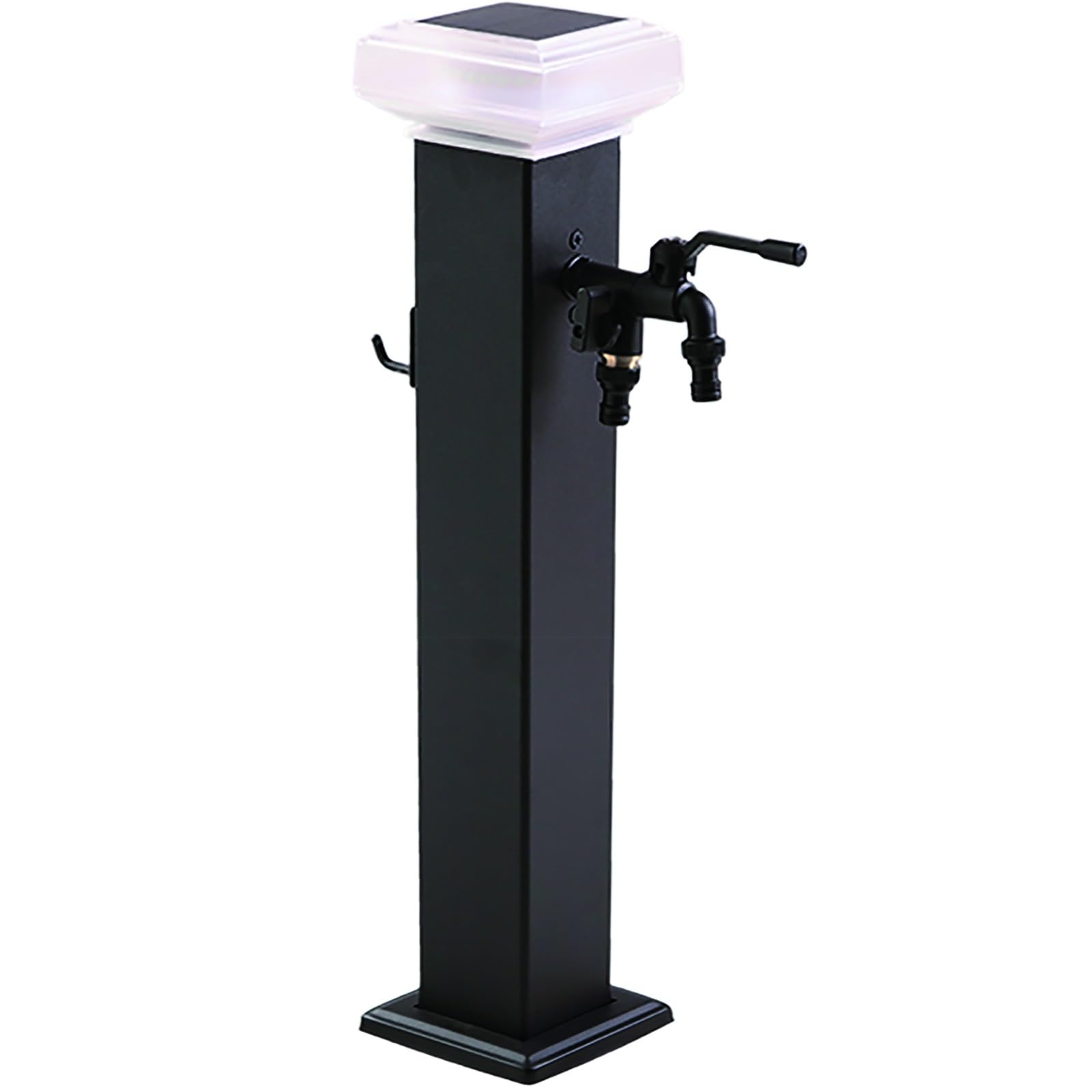 Colonna per irrigazione da giardino a energia solare, supporto per tubo in acciaio inox con doppio rubinetto, palo verticale per irrigazione da giardino, resistente al gelo, erogatore d'acqua da
