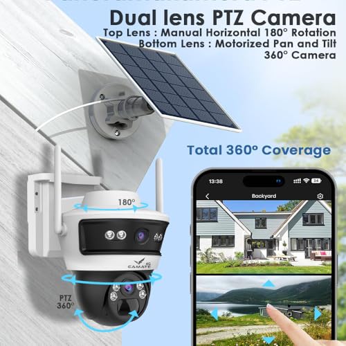 Image of Camate Stellar Duo 4+4MP 4G SIM Based Wireless Outdoor CCTV Camera | Solar Powered Battery | No WiFi Needed | Color Night Vision | Motion Detection | 2-Way Audio | Weatherproof | Supports 256GB SDcard