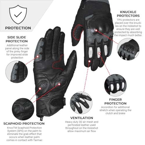 Image of ViaTerra Holeshot Short Leather Mesh Motorcycle Riding Gloves | Knox SPS for Scaphoid Protection | CE Level 2 Knuckle Protection (XXL, Gray)
