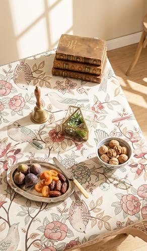 Image of Ishro Home Premium Table Cloth 6 seater | Dining Table Cover | Love at First Sight Cloth 4-6 Seater | Luxury Fabric | Machine Washable | Non-Fading | Stain-Resistant | (Gul-o-Parinday, 56 x 90 inches)