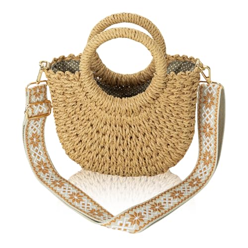 Gets Handwoven Rattan Bag for Women Cross Body Bohemian Straw Bag Vintage Weave Tote Summer Beach Carrying Shoulder Bag