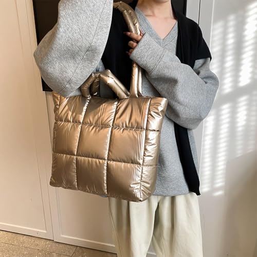 Puffer Tote Bag for Women Quilted Shoulder Bag Padding Satchel Purse with Zipper Handbag for Work Travel Gym Shop4