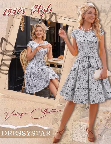 Image of Dressystar Women's Vintage 1950s A Line Cap Sleeve Cocktail Party Dress
