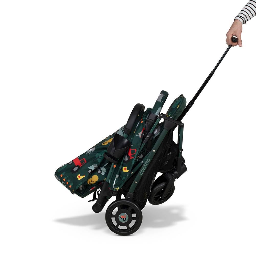 COSATTO Woosh 4 - Cochecito ligero de nacimiento hasta 25 kg, fácil de plegar con una mano, compacto, mango telescópico, cesta de la compra extragrande, portavasos (Old Macdonald)