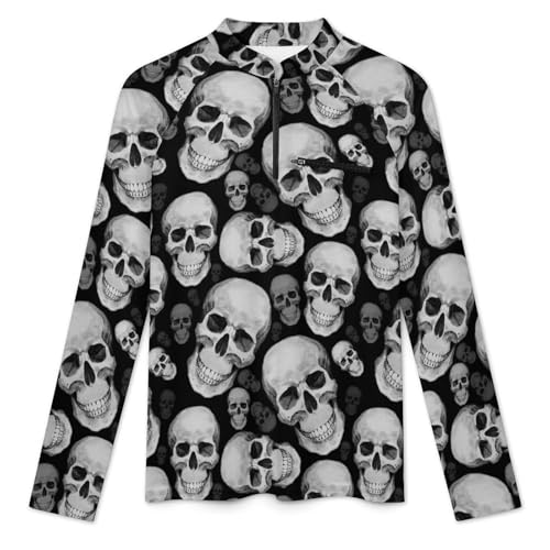 Watercolor Tattoo with Skull Element Men's Rash Guard Long Sleeves Quick Dry Fishing Workout Shirts with Zipper3