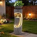 Ultym 40" Tall Outdoor Water Fountain, Dual-Layer Column Garden Fountain with Bird Feeder, Resin Soothing Cascading Waterfall Foutain for Patio, Backyard, Garden or Porch Decor