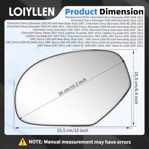 LOIYLLEN Driver Side Mirror for Chevrolet Chevy Silverado Suburban Tahoe Avalanche, for Cadillac Escalade, for GMC Sierra Yukon, 2007-2014 - Left Side Mirror Glass, Rear View Mirrors Glass No Function by LOIYLLEN - Used condition - Image 6