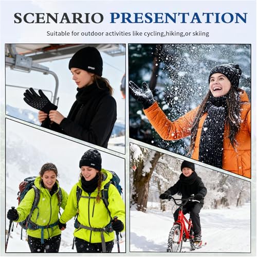 Atsmoce 3 in1 Winter Mütze Schal Handschuh-Set, Herren Strickmütze Beanie, Wintermütze mit Touchscreen Handschuhe Winterschal, Weicher Stoff mit guter Wärmeisolierung