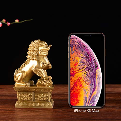Escultura de león guardián de latón hecha a mano, par de estatuas decorativas miniatura 3