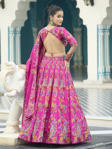 Image of PURVAJA Women's Chinon /Art Silk Semi-Stitched Lehenga choli