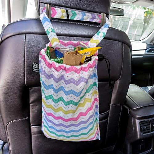 Image of 2 Pack Leakproof Car Trash Bags Detachable Waterproof Garbage Bags with Drawstring Hanging Organizer for Back Seat & Travel Black
