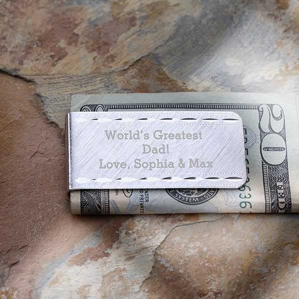 Personalization Universe Engraved Money Clip for Dad - Slim Brushed Metal Wallet with Custom Message - Ideal Father's Day, Birthday Gift for Men, Personalized Gift For Dads