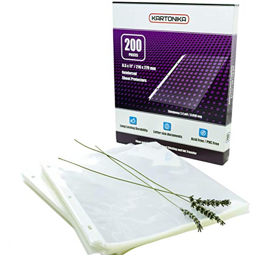 Kartonika 200 Clear Sheet Protectors 8.5 x 11, 2.4 Mil Thickness, Top Load, Acid-Free, Punched Pockets for 3 Ring Binder, 2 Bulks x 100 pcs. in Cardboard Safe Box