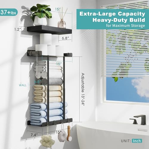 Vervida® Bathroom Towel Storage Rack, Towel Racks for Bathroom Wall Mounted Floating Shelf, Wall Towel Rack for Rolled Towels — view 2