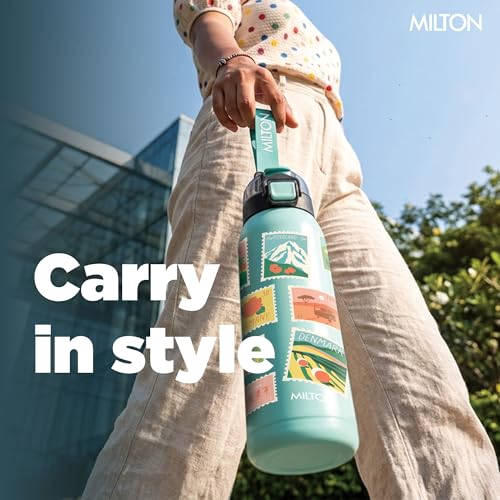Image of Milton Steel Edge 600 Thermoware Water Bottle 500 ml with One Touch Safety Lock & Twin Lid Sip or Gulp,Long Hours Hot & Cold,Leak Proof,ISI Certified,Vacuum Insulated,for Office,Gym,School, Aqua Green