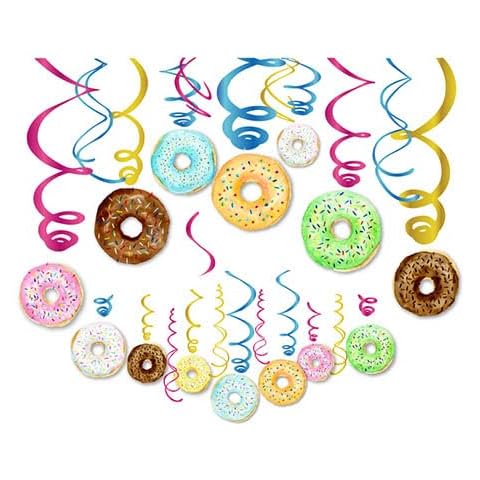 30CT Donuts Birthday Party Hanging Decorations, Donut Theme Hanging Swirls Ceiling Streamers Donut Party Decor for Boys Girls Birthday Parties, Baby Shower, Gender Reveal, Home Classroom Decoration Cover