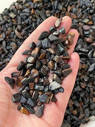 Image of GAF TREASURES 2 oz Lot Natural Blue Tiger Eye Semi Tumbled Gemstone Chips, Crushed Mini Crystals, Undrilled Crystal Chips (Blue Tiger Eye)