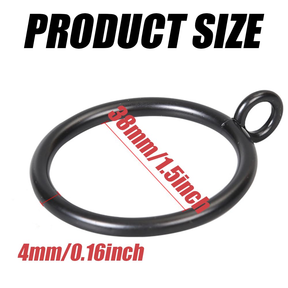30 PCS Black Curtain Rings with Eyelets, 1.5 Inch Metal Eyelet Drapery Ring for Curtain Drapery Clips Hooks and Curtain Rods