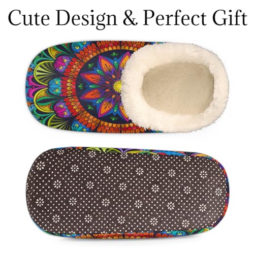 Indian Floral Mandala Women's Slippers, Ethnic Tribal Non-Slip House Slipper Socks, Plush Lined Slippers Shoes for Girls Boys Teens Indoor Bedroom3