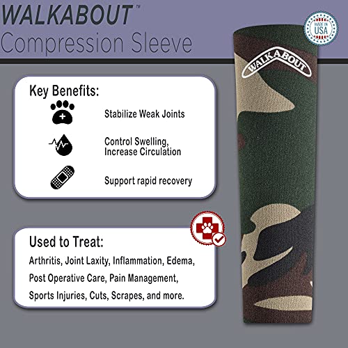 Image of Walkabout Compression Sleeve for Dogs, Canine Leg Brace to Heal Wounds, Hygromas, Treat Arthritis and Injury with 360 Support Sleeve for Pain Relief, and Elbow Pad Protection (XLarge 9-10 inch, camo)