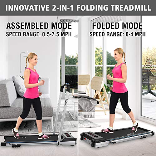 REDLIRO Under Desk Treadmill 2 in 1 Walking Machine Portable Space Saving Fitness Motorized Folding Treadmill Electric for Home Office Workout Indoor Exercise Machine - Thumbnail 2