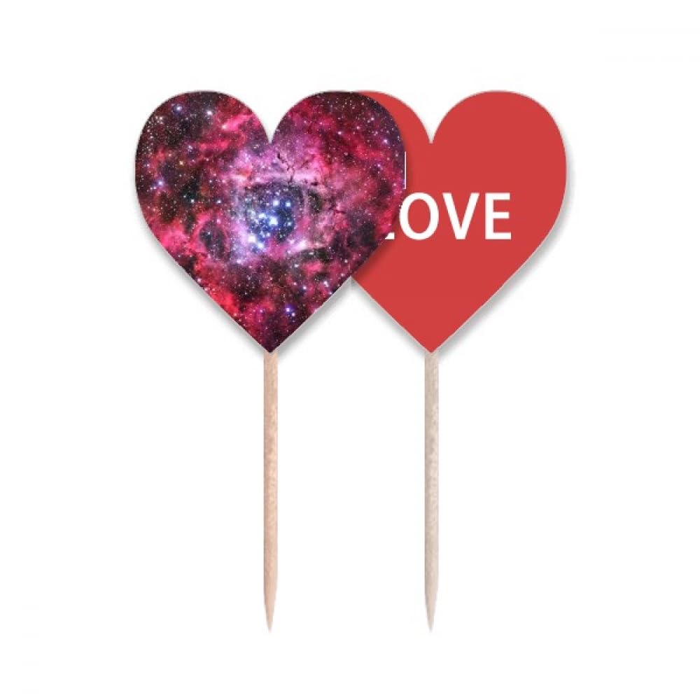 Pic cupcake drapeau amour cœur et licorne avec cure-dents rose rouge nébuleuse pour fête