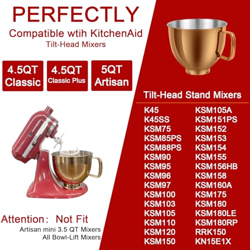 Tazón mezclador 5QT para KitchenAid 4.5-5QT, acero inoxidable miniatura 4