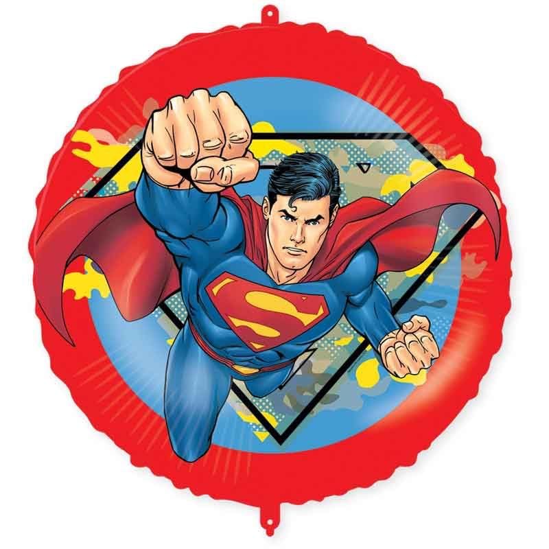 Procos Balão insuflável de alumínio do Superman de diâmetro aprox. 46 cm, hélio, ar, balão, aniversário, presente