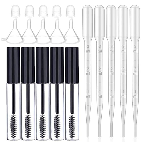 seimeinoki マスカラチューブセット 5本 マスカラチューブ 10ml マスカラ 詰替え容器 空 まつげボトル 小分け メイク 化粧品 漏斗5個 ドロッパー5個付き 旅行用 漏れ防止 詰め替え可能