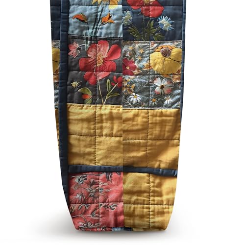 Bolso tote vintage de retazos con estampado floral y girasoles miniatura 3