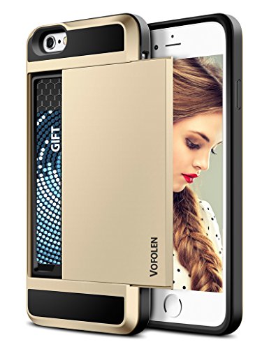 Vofolen Case for iPhone 6 Plus Case iPhone 6S Plus Case Wallet Impact Resistant Anti-Scratch Protective Shell Shockproof Rubber Bumper Cover Card Slot Holder Case for iPhone 6 Plus 6S Plus (Gold)