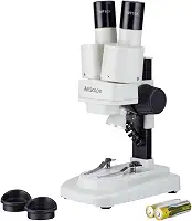 AmScope SE100Y-LED Microscópio estéreo de LED portátil para estudante, casa, escola, 20X e 30X