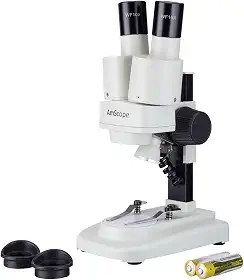 AmScope SE100Y-LED Microscópio estéreo de LED portátil para estudante, casa, escola, 20X e 30X