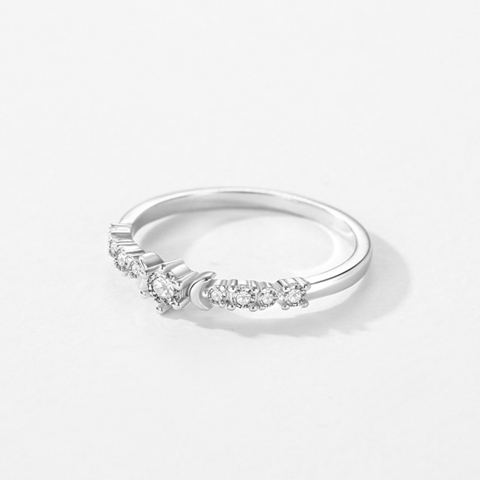 Białe złoto Au 375/585/750 Obrączki ślubne z prawdziwym księżycem, z moissanitem, 9K/14K/18K białe złoto, rozm. 47-65