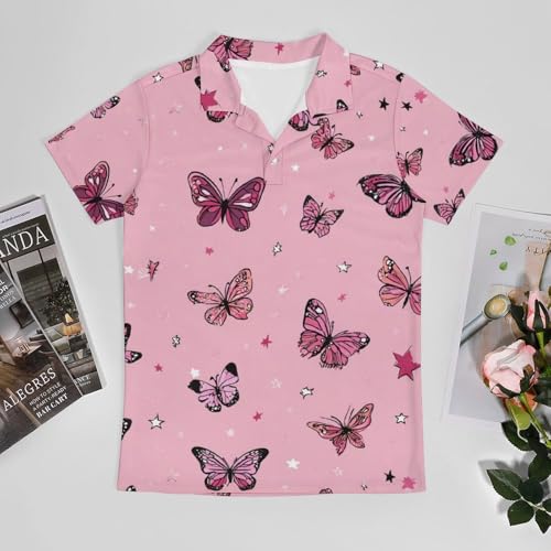 Boys' Classic Polo Shirts Short Sleeve Moisture-Wicking Golf & Tennis Shirts for Youth Teens Pink Dog3