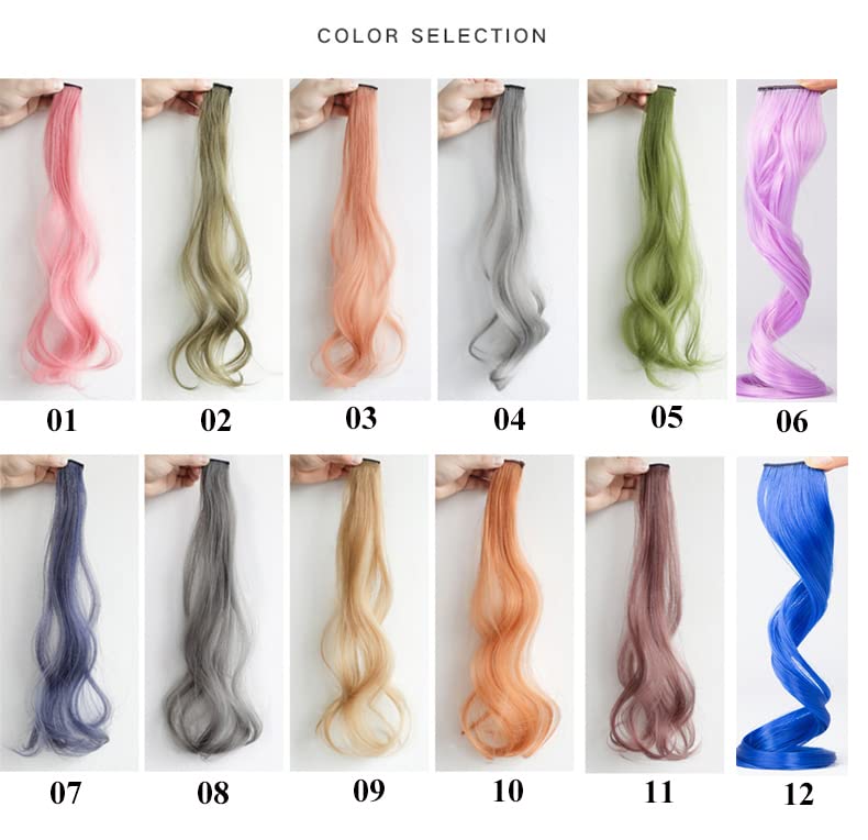 Miniatura 4 de 10 extensiones de cabello de colores con reflejos para fiesta, color gris claro, rizado, ondulado, postizo con clip en rayas sintéticas para niños,